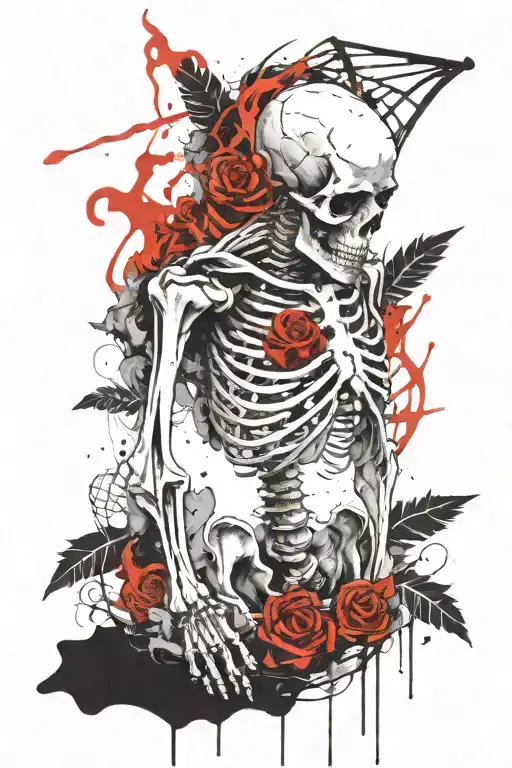 Skeleton Suffering Burning In Hell