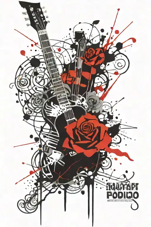 Guitar And Rose With Red Paint Brush