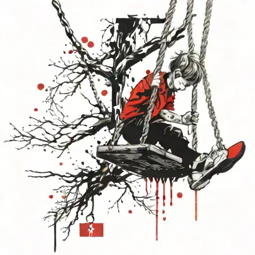 A Child Swings On A Swing On A Tree