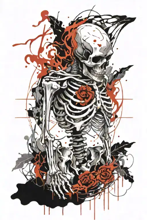 Skeleton Suffering Burning In Hell