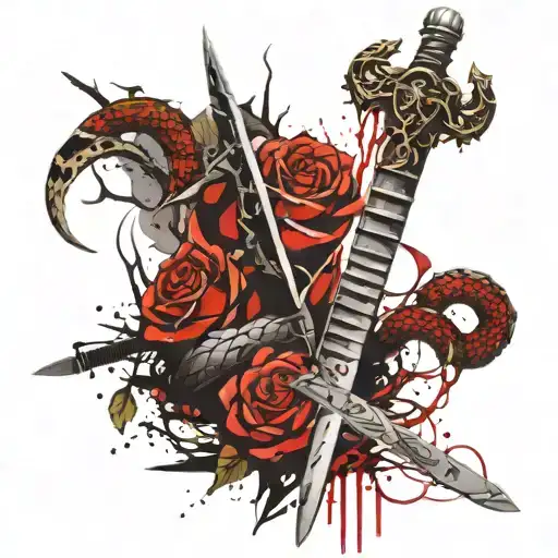 Sword And Roses With A Snake