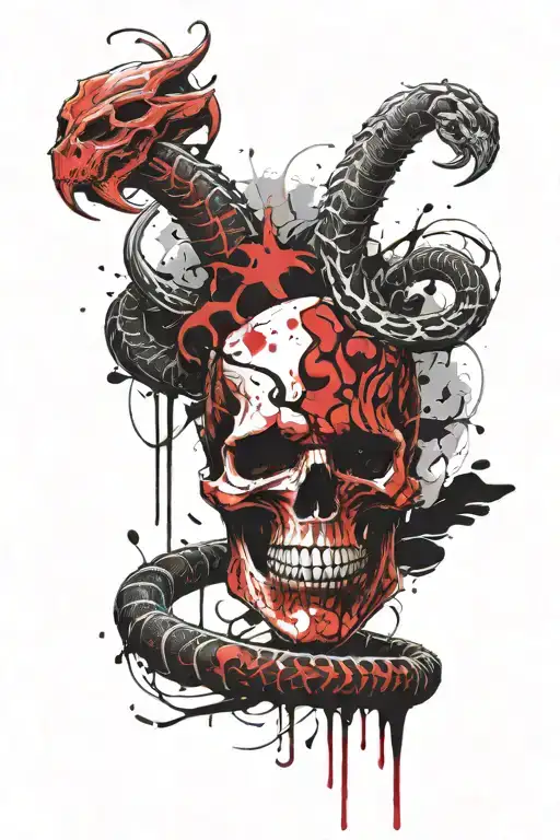 Red Skull With Cobra Standing Tall