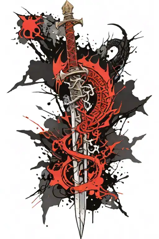 Dragon Shin Tattoo With Sword Embedded