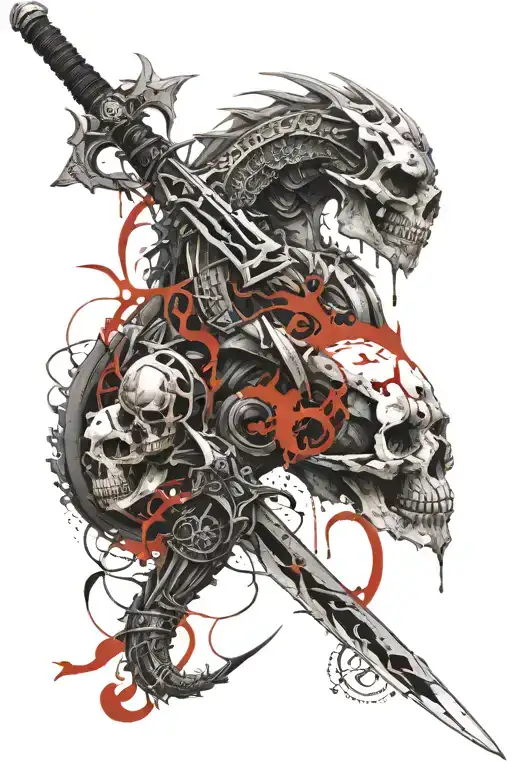 Dragon Skull Leg Sleeve With Sword Embedded