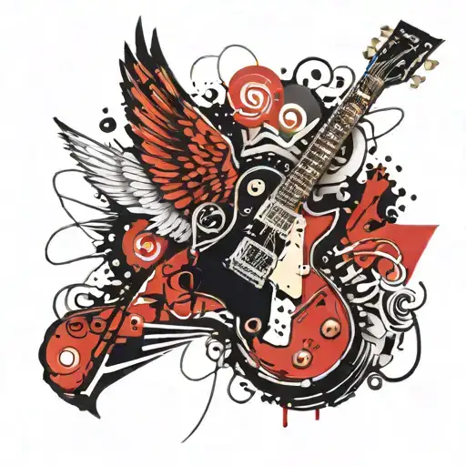 Les Paul Guitar With Angel Wings Surrounded