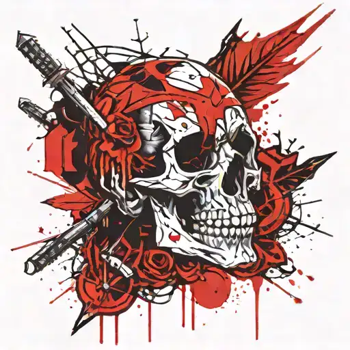 Skull With Spear In The Eye Socket Tehnical Drawing