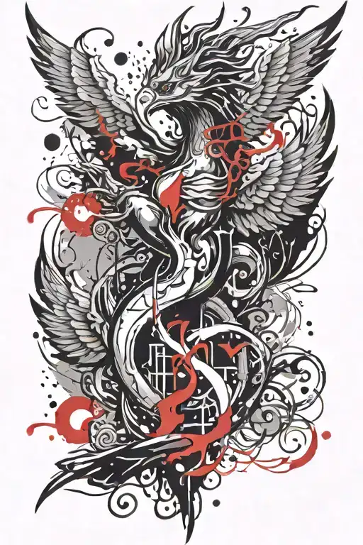 Trident With Phoenix Rising From Ashes