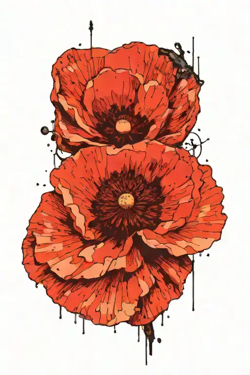 Poppy Flower With Glyph Symbol Incorporated