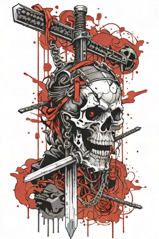 Skulls Hanging From Chains Attached To A Samurai Greatsword