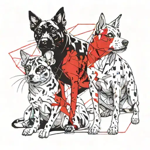 2 Dogs And 1 Cat Sitting