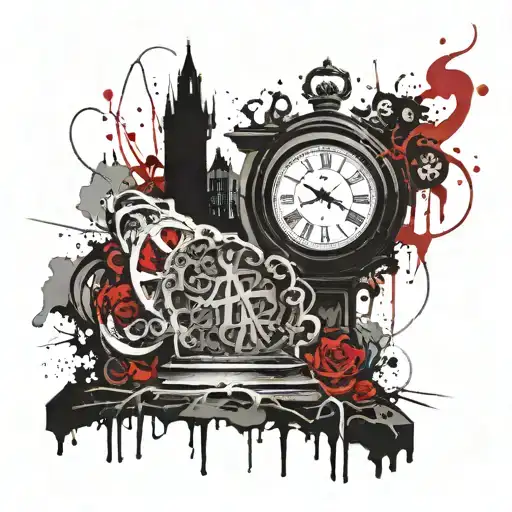 Gravestone With A Clock And Praying Hands Around It