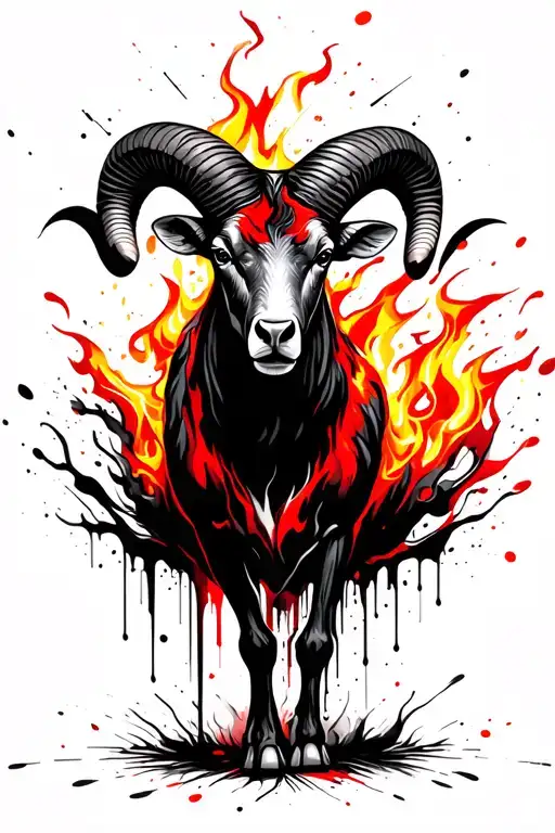 Aries Ram Surrounded By Fire Flames