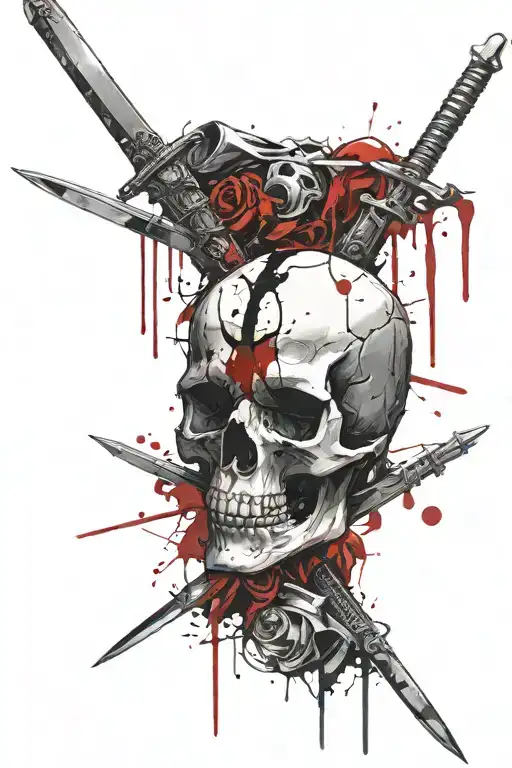 Skull Suicide Survivor With Sword Surrounded
