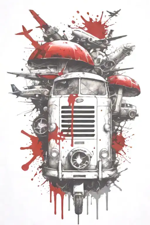 Mushroom Hippy Bus Airplane And Boat