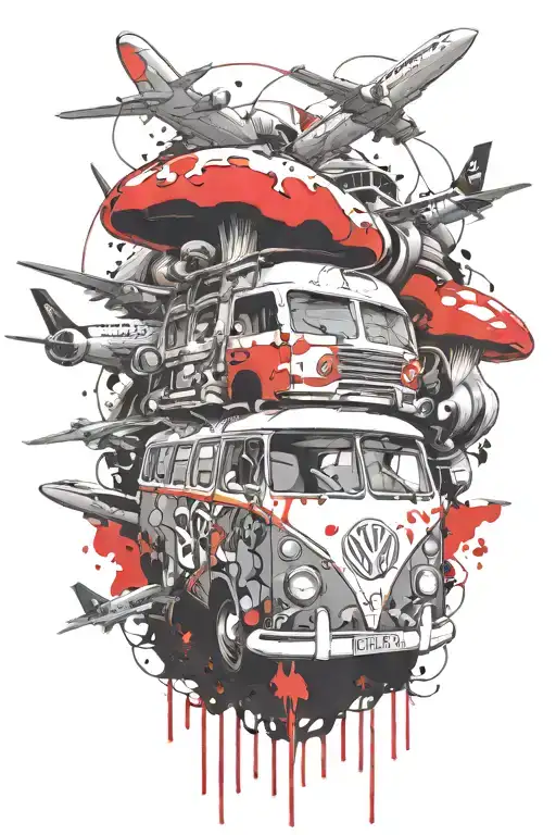 Mushroom Hippy Bus Airplane And Boat
