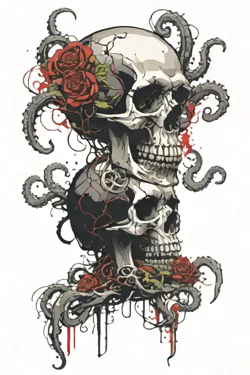 Skull With Tentacles Intertwined