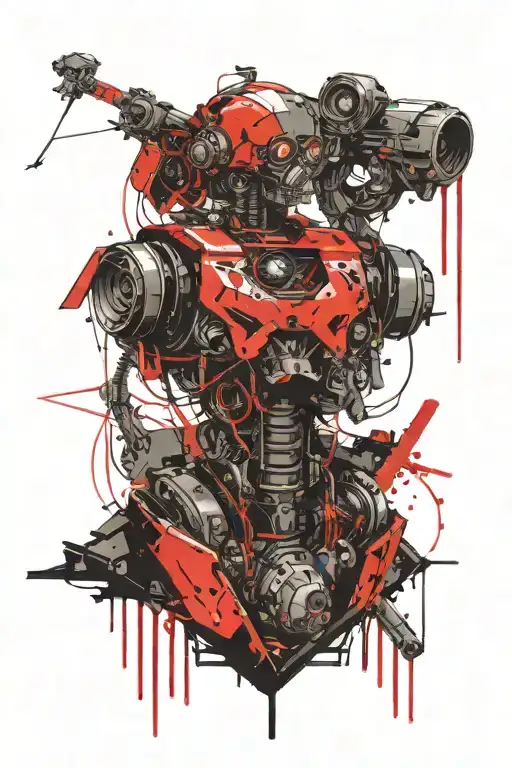 Humanoid Robot With Future Seeing Abilities And Skull Necklace And Rocket Launchers On The Back