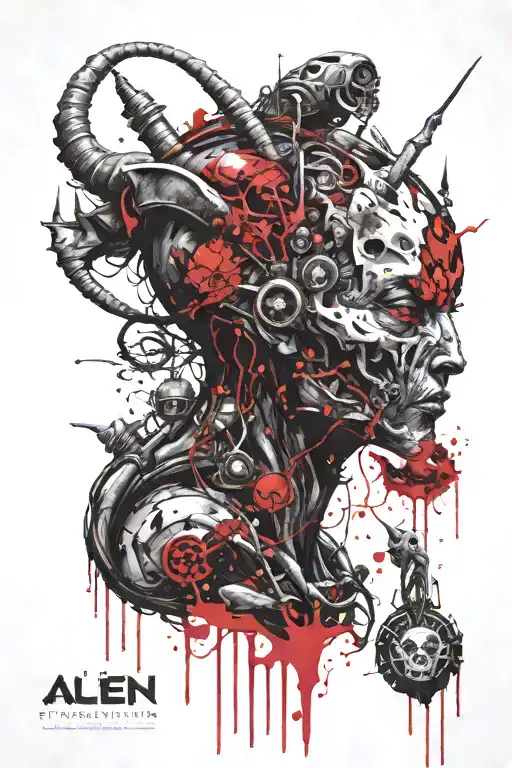 Alien With Third Eye And Horns Surrounded By Alien Like Creatures