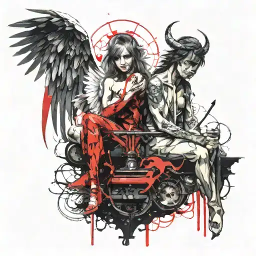 Angel And Demon Sitting On Scales