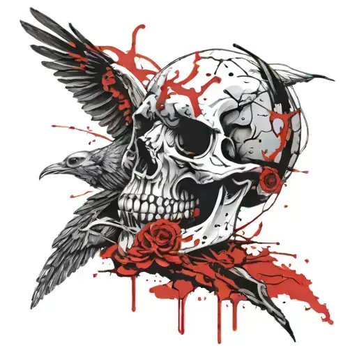 Skull Grave Fear Bloody Scary Bird