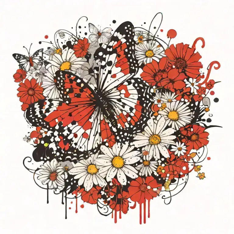 Butterfly With Music And Daisies Queen Anne's Lace