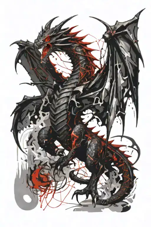 Dark Dragon With Two Wings Going Down To Meet The Tail At The Bottom Making A Point