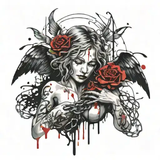 A Crying Angel Holding A Rose Entwined In A Chain