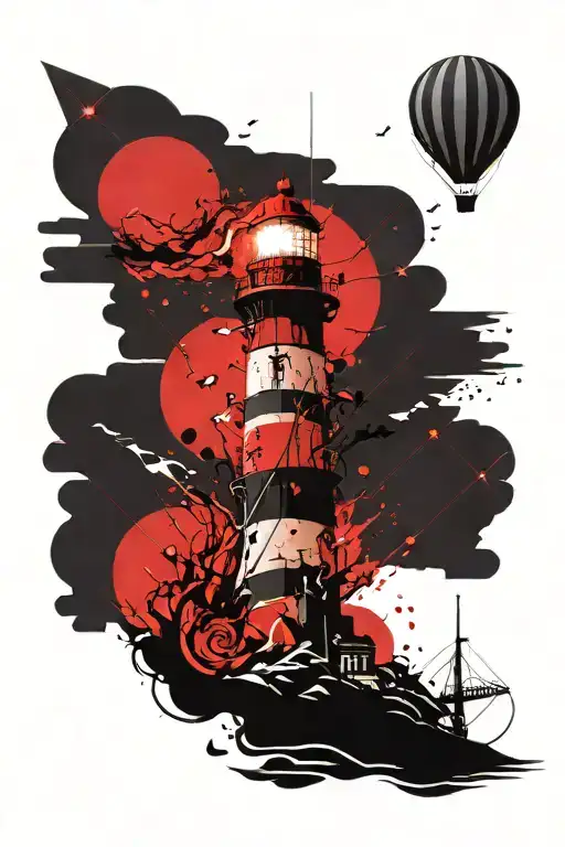 Lighthouse And Hot Air Balloon Tornado