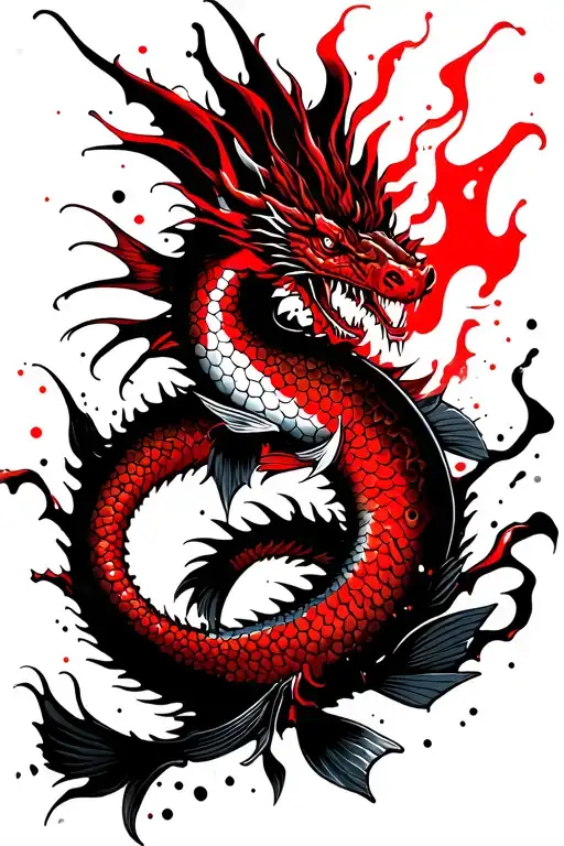 Dragon Breathing Fire And Carp Fish