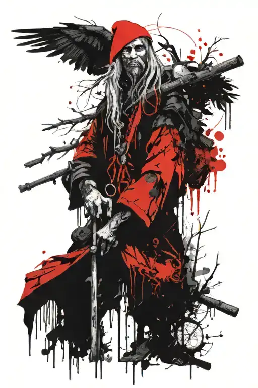 Beautiful Baba Yaga With A Forest Spirit