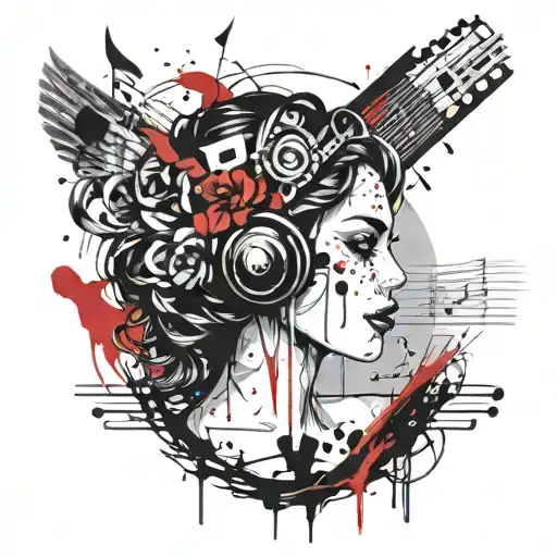 Mirror Horror Girl Face Surrounded My Music Notes