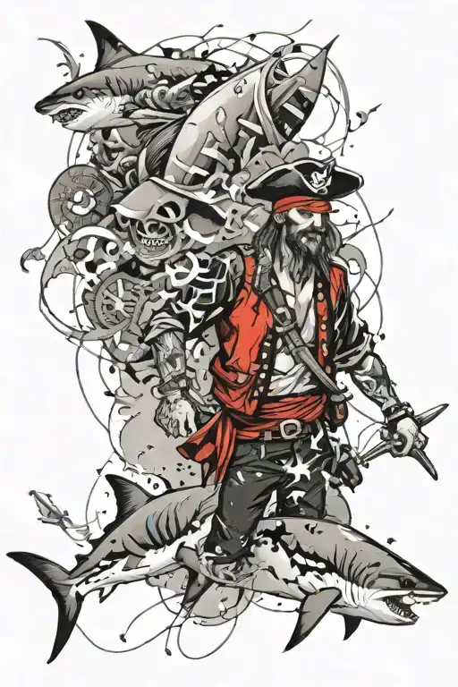 Pirate And Shark And Underwater