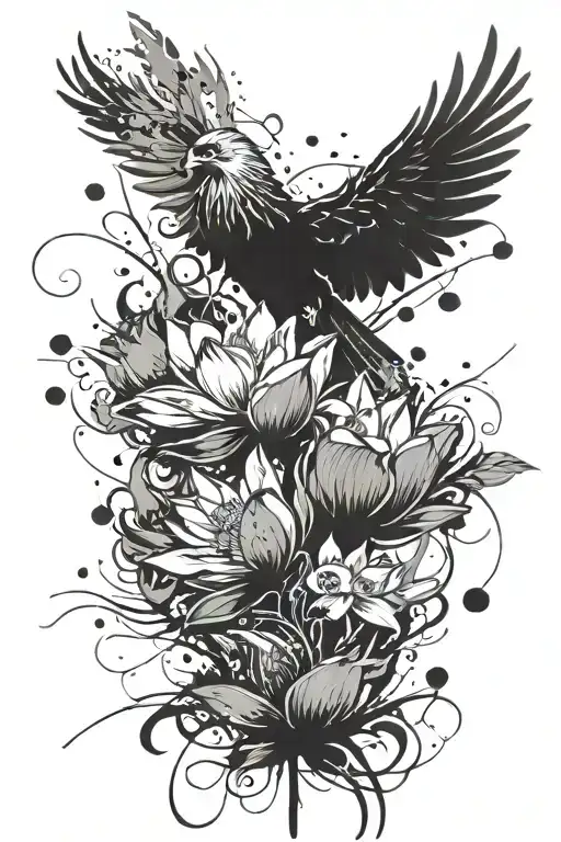 Lotus Flower With Pheonix Rising