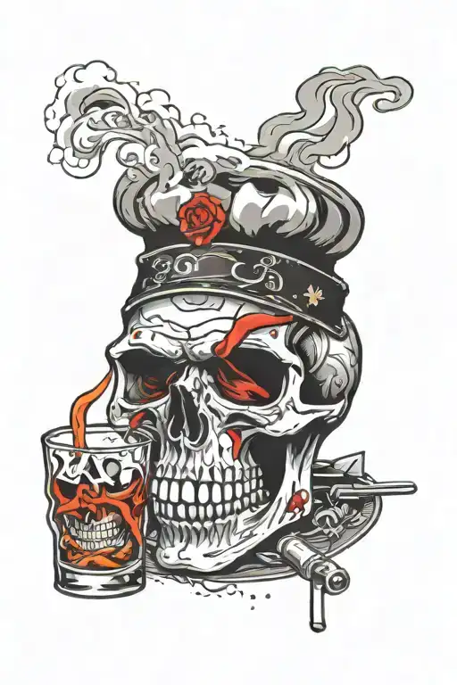 Shot Glass With Skull In Chef Hat Smoking