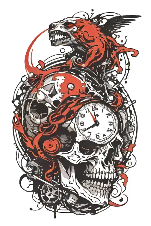 Sabertooth Skull Clock Surrounded
