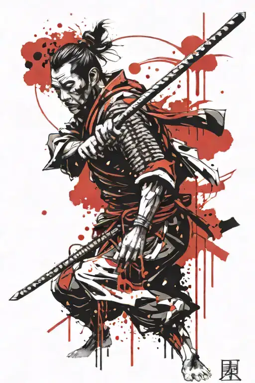 Samurai With Katana No Armor Wielding