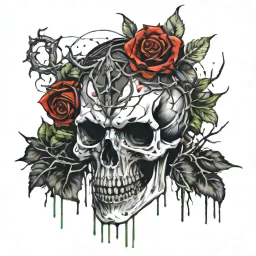 Demon Skull With Wilted Black Roses
