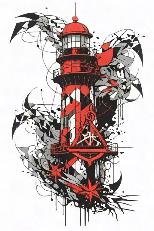 A Geometric Lighthouse With A Large Anchor Hanging Underneath