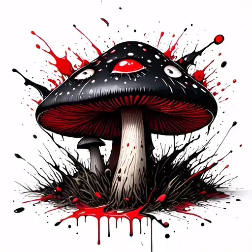 Black Creepy Mushrooms With Eyes