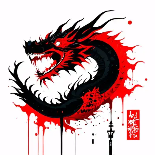 Dragon In The Japanese Style Minimalism Use Lines