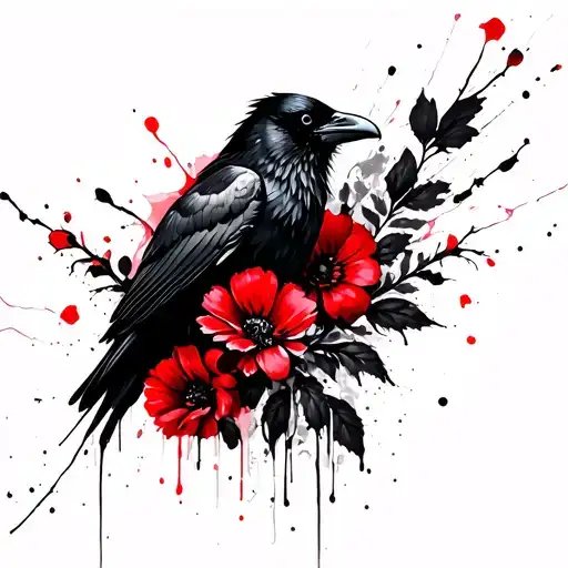 Raven And Flowers Blooming