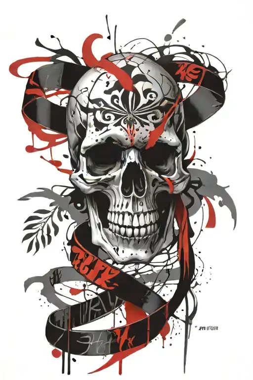 Skull With Name In The Middle Of A Ribbon