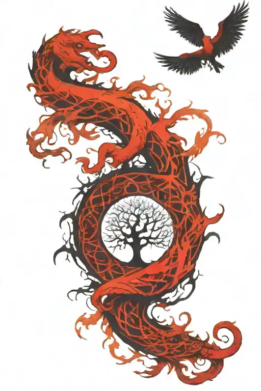 Back Tattoo Yggdrasil With Jormungandr Wrapping Chasing His Tail