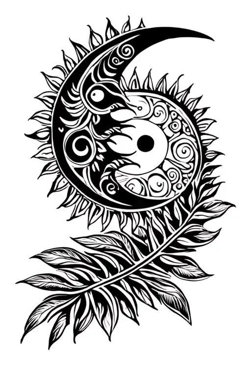 Polynesian Sun And Moon Merging Together Symbolizing The Client's Love