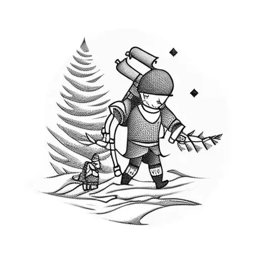 A Traditional-style Tattoo Of A Little Prince Hiking Through A Forest