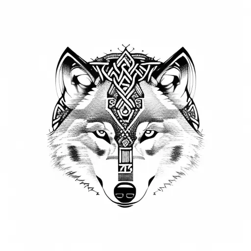 Wolf With Viking Symbols