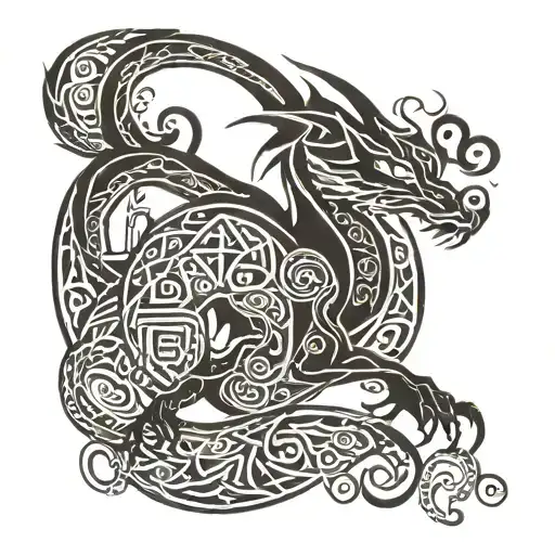 Dragon Eat His Tail Around A Celtic Tree Of Life