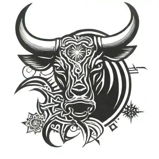 Bull Head With 3 Stars And Sun