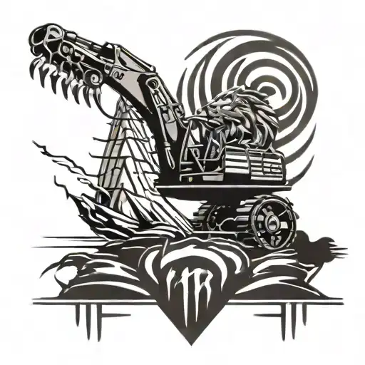 An Excavator Digging Up A Stage With A Lion Roaring On Top