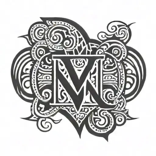 Filipino Tribal Heart Shape Face Design With Large Letter M In The Center